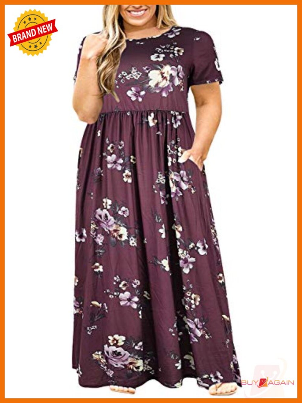 Plus Size Maxi Dress Short Sleeve Fit Flare Elastic Waist Casual